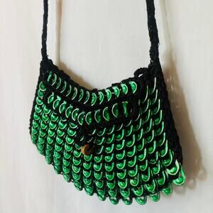 Aluminum Pop Tab Crossbody Bag Green Black Handmade Purse